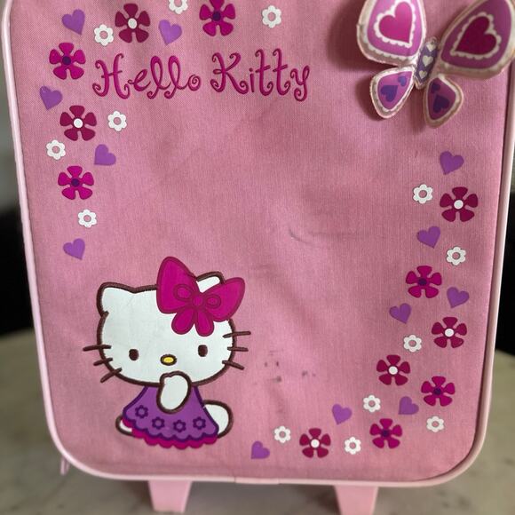 2007 Hello Kitty Butterfly Flowers Pink Girls’ Rolling Suitcase - Picture 2 of 11